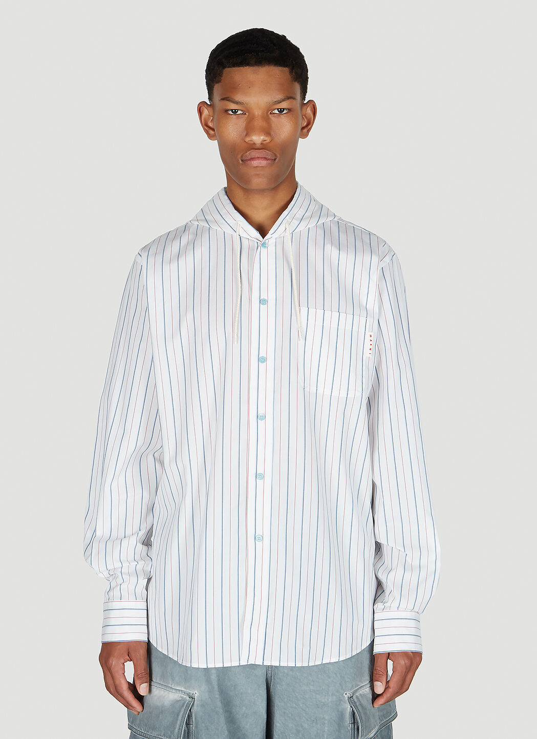 Marni Striped Hooded Shirt Navy mni0151035