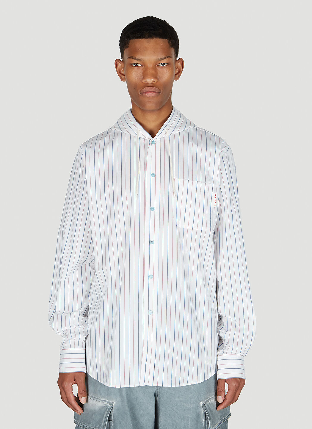 Marni Men s Striped Hooded Shirt in White LN CC