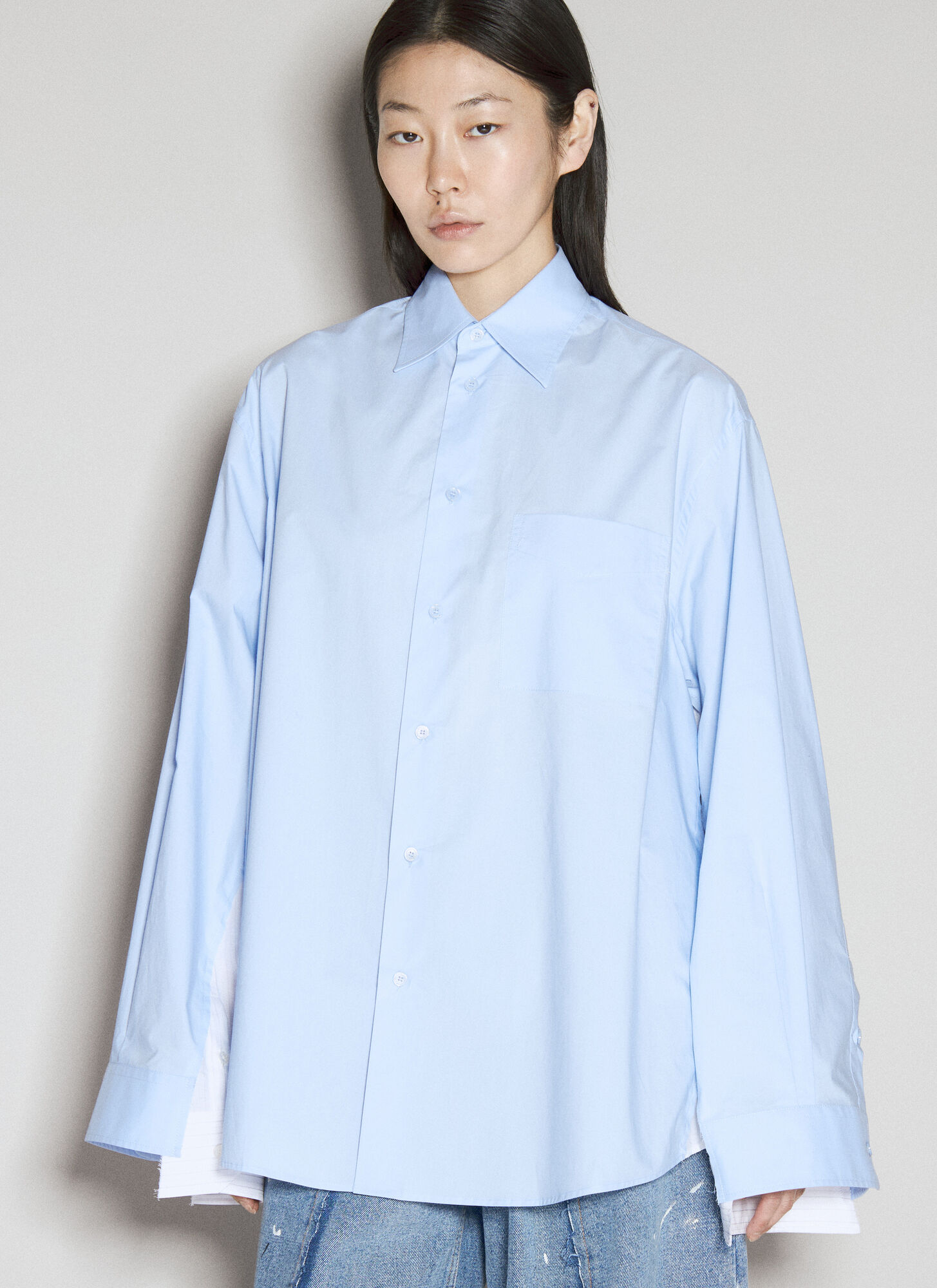 Shop Mm6 Maison Margiela Wide-sleeved Poplin Shirt In Blue