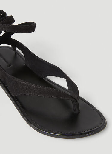 The Row Leather Flat Sandals Black row0253010