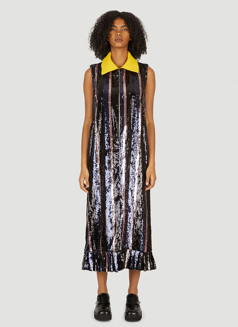 Plan C Striped Sequin Dress Black plc0250024