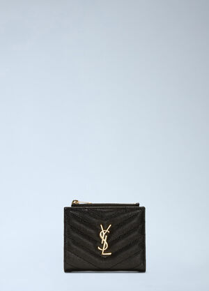 Saint Laurent モノグラム グレイン・ド・プードル ジップカードケース ブラック sla0237053