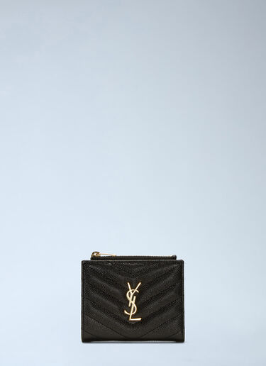 Saint Laurent Monogram 细纹粒面皮革拉链卡包 黑 sla0237053