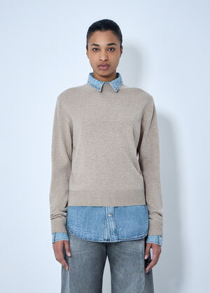 Acne Studios Layered Knit Sweater with Denim Shirt Detail Beige acn0264027