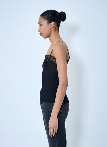 Saint Laurent Lace-Trimmed Silk Tank Top Black sla0263013