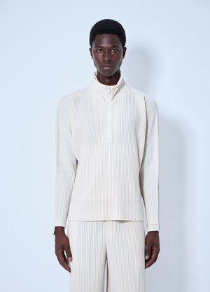 Homme Plissé Issey Miyake Pleated Half Zip Through Top Beige hmp0164013