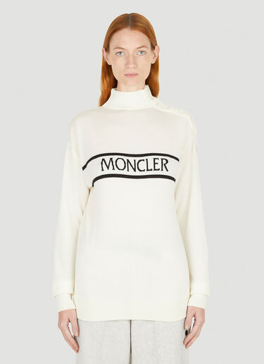 Moncler Logo Intarsia High Neck Sweater White mon0250032