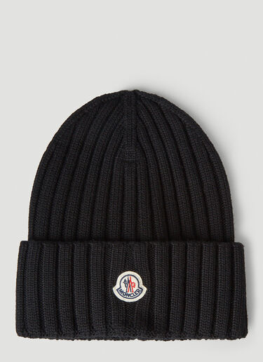 Moncler Ribbed-Knit Beanie Hat Black mon0246035
