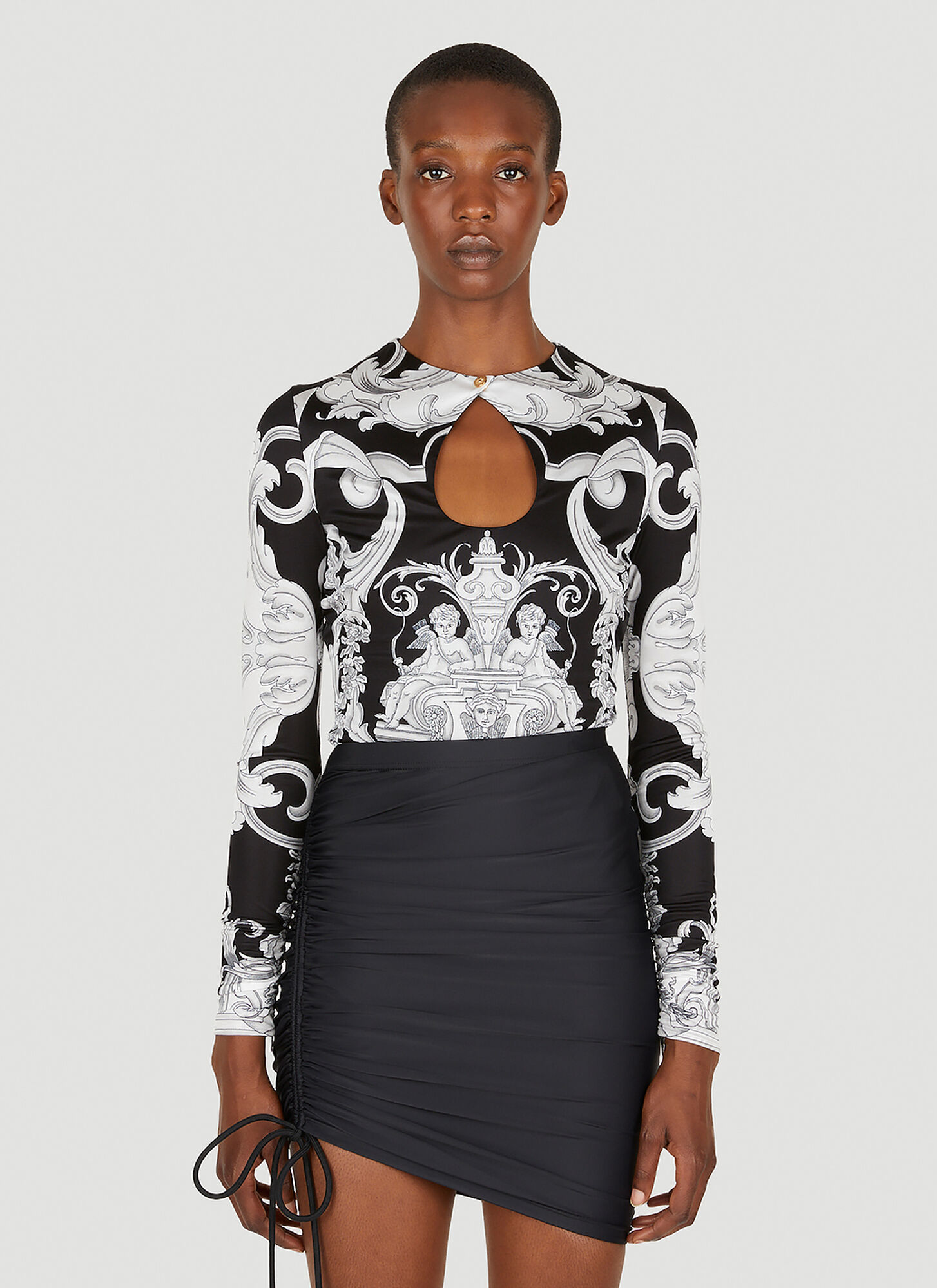Versace Silver Baroque Print Bodysuit In Black
