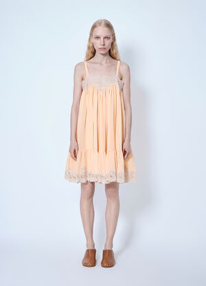 Chloé Thin-Strap Mini Dress In Silk Georgette & Lace Orange chl0265005