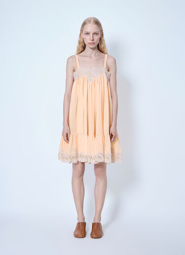 LN-CC® - Chloé: Thin-Strap Mini Dress In Silk Georgette & Lace - Orange Chloé Thin-Strap Mini Dress In Silk Georgette & Lace Orange chl0265005