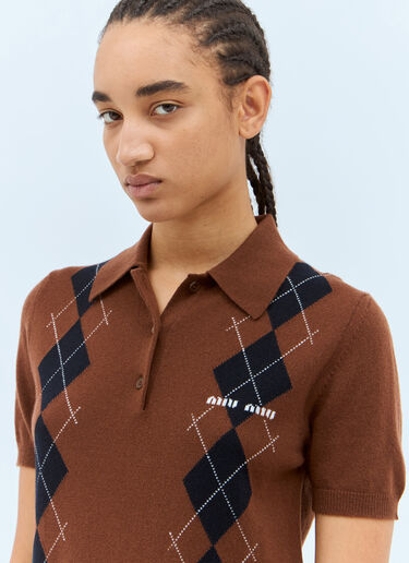 Miu Miu Wool Knit Polo Shirt Brown miu0258004