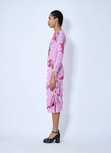Chopova Lowena Ruched Printed Mesh Dress Pink cho0260001