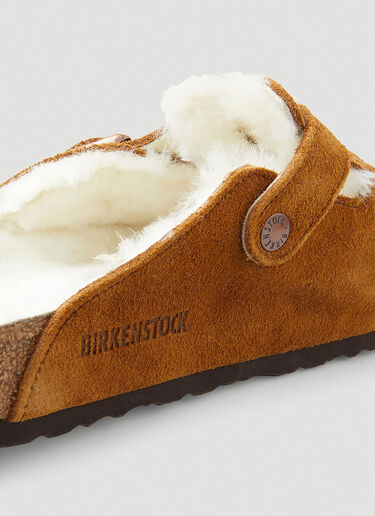 Birkenstock Boston 羊毛皮穆勒鞋 棕 brk0349012