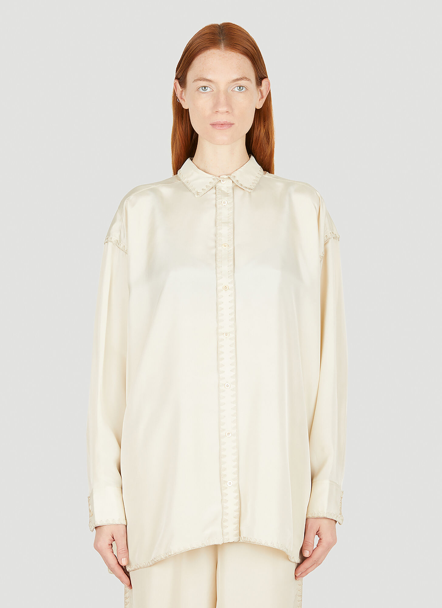 Shop Totême Embroidered Shirt In Cream