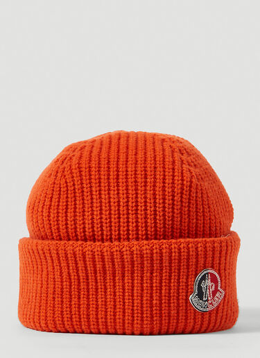 2 Moncler 1952 Logo Patch Beanie Hat Orange mge0150014