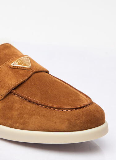 Prada Suede And Shearling Loafers Brown pra0258028