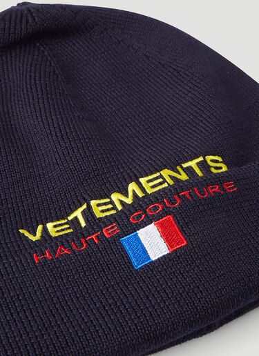 VETEMENTS Haute Couture Logo Beanie Hat Blue vet0147024