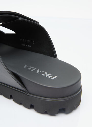 Prada Logo Plaque Leather Slides Black pra0156014