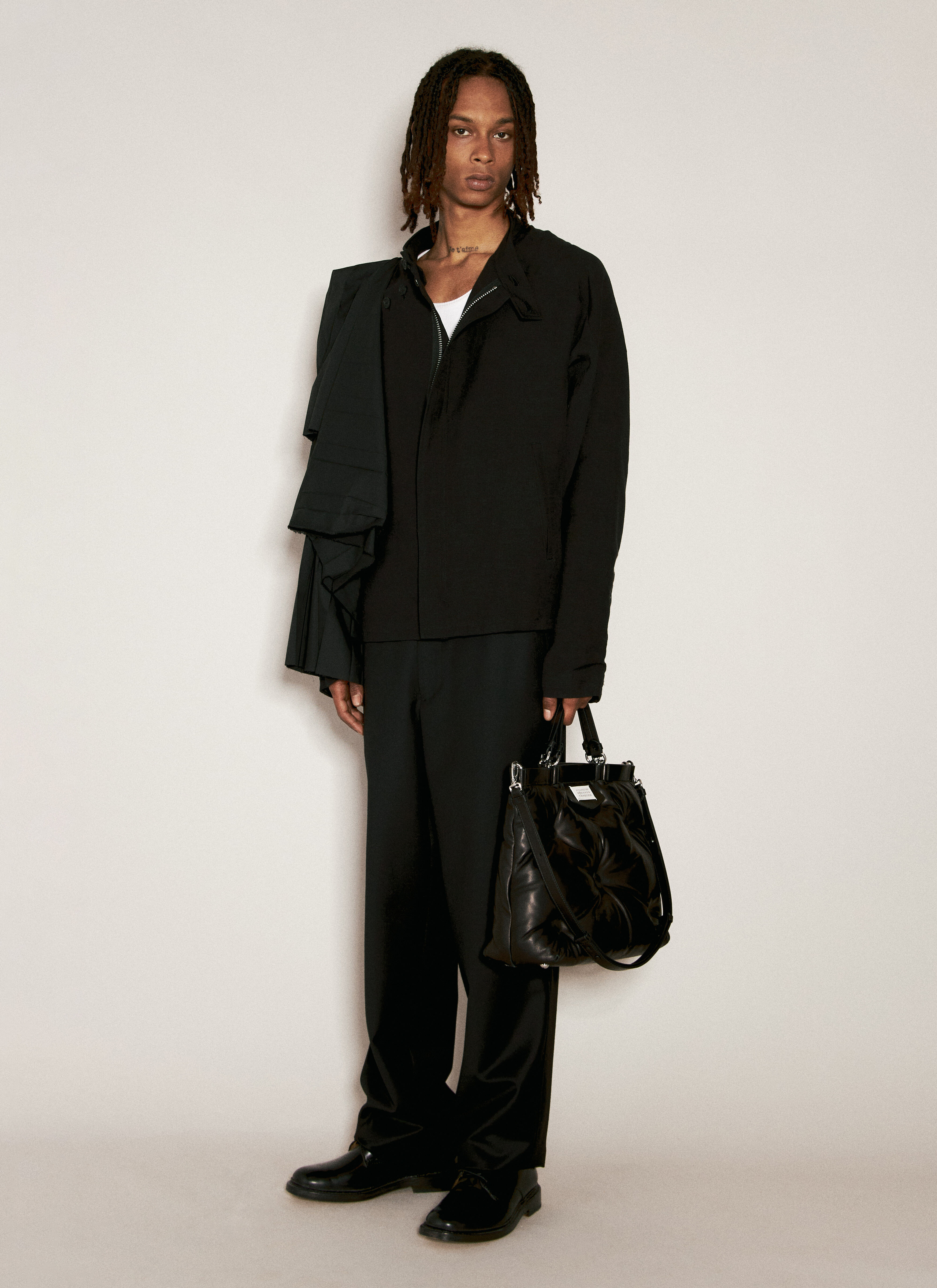 Yohji Yamamoto Men's' Pleated Overlay Jacket in Black | LN-CC®