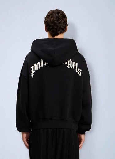 LN-CC® - Palm Angels: Back Curved Logo Zip Hoodie - Black Palm Angels Back Curved Logo Zip Hoodie Black pma0164043
