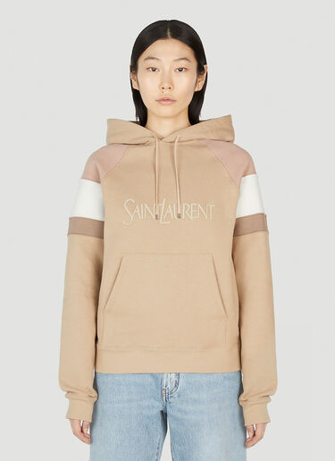 Saint Laurent Logo Embroidered Hooded Sweatshirt Beige sla0251056