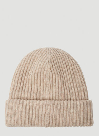 Logo Patch Ribbed Beanie Hat GANNI Logo Patch Ribbed Beanie Hat Beige gan0250049