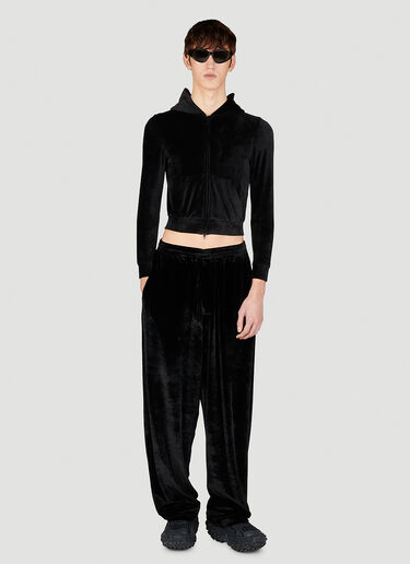 Balenciaga Shrunken Velvet Hooded Zip-Up Sweatshirt Black bal0153018