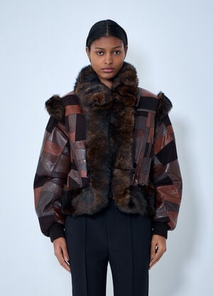 Chloé Patchwork Leather Jacket Brown chl0262006