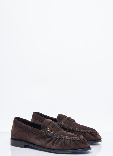 Saint Laurent Le Loafer Suede Penny Slippers Brown sla0257047