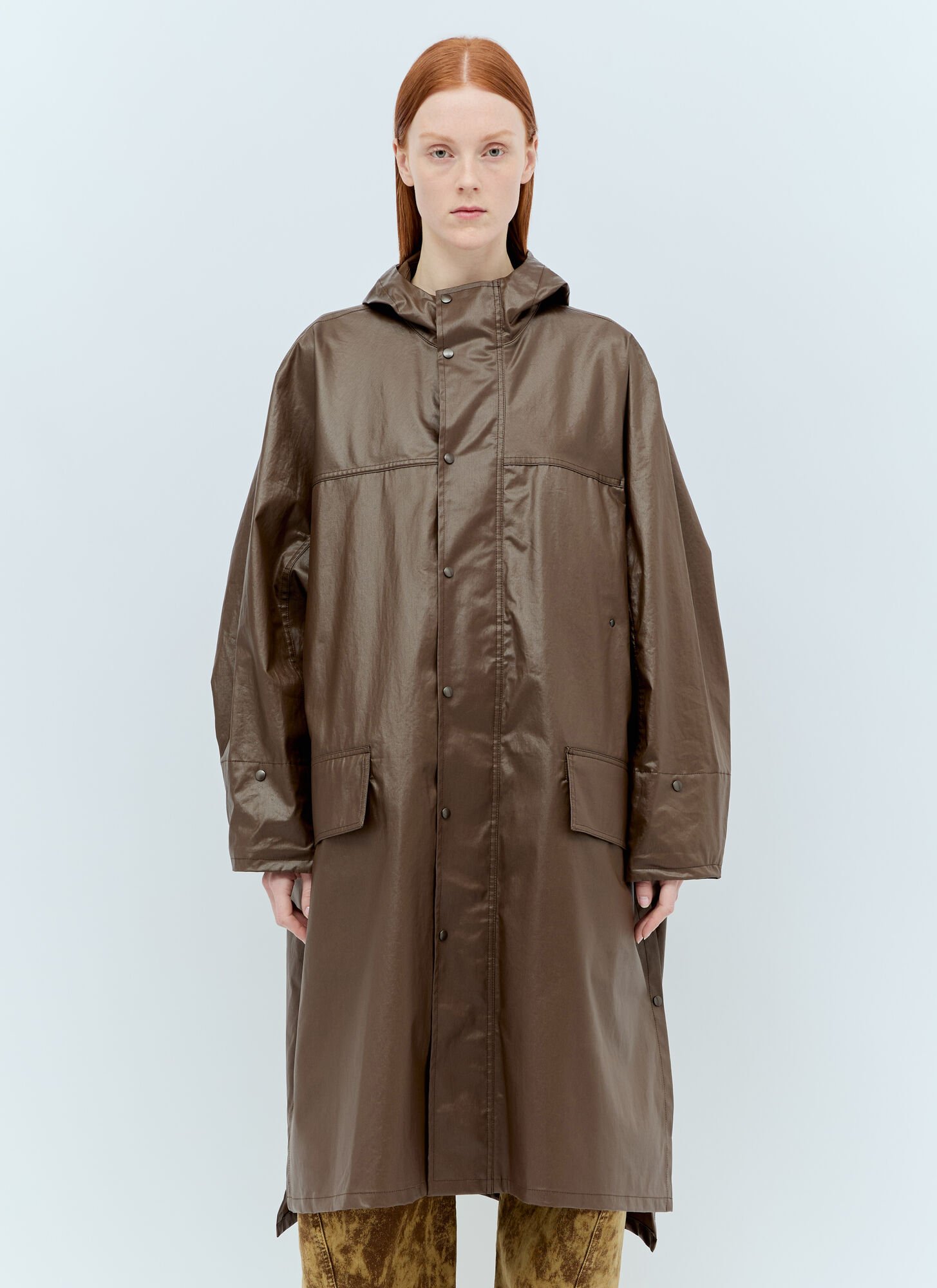 Shop Lemaire Hooded Wax Rain Coat In Brown