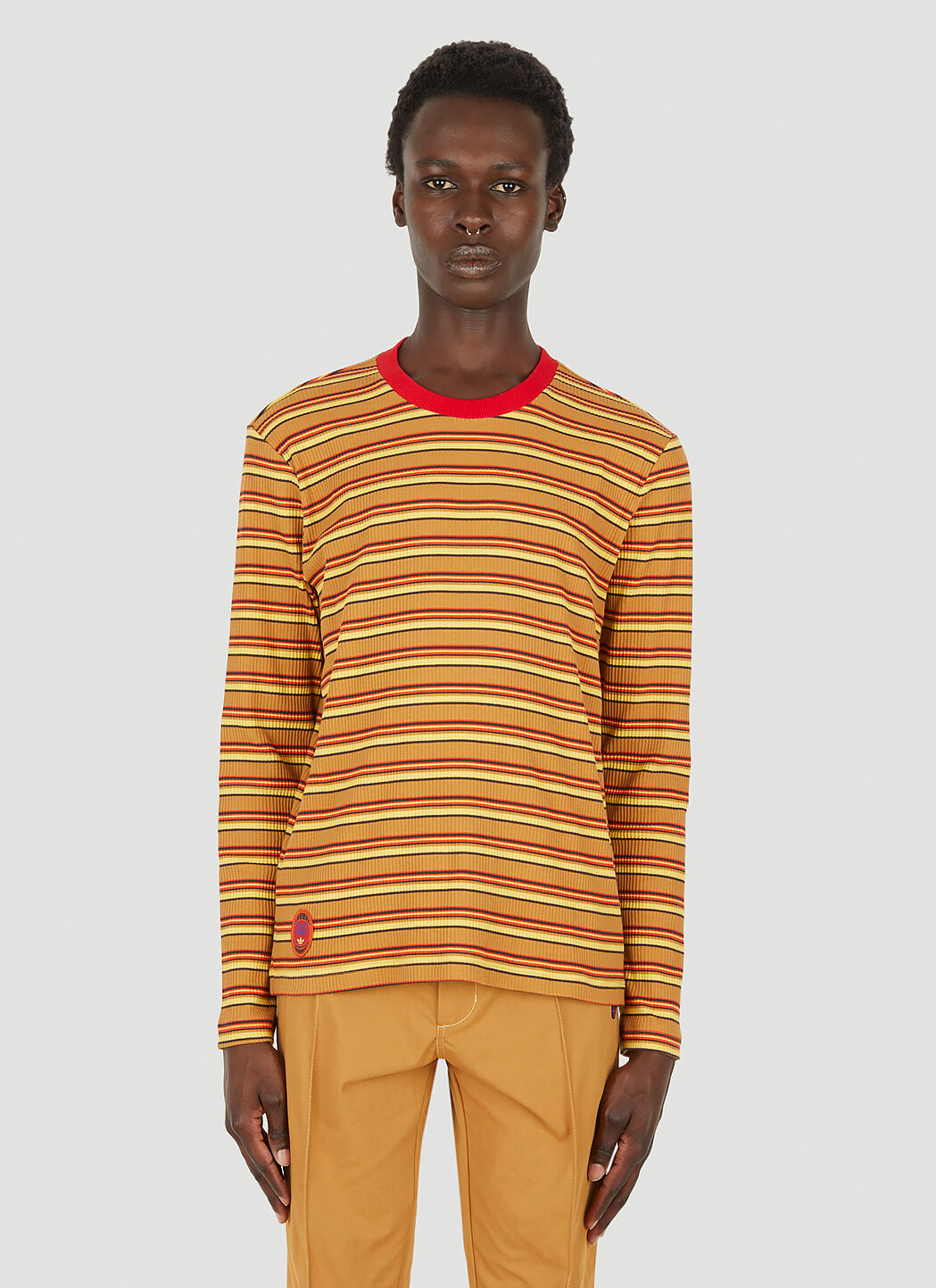 Adidas striped 2024 sleeve t shirt