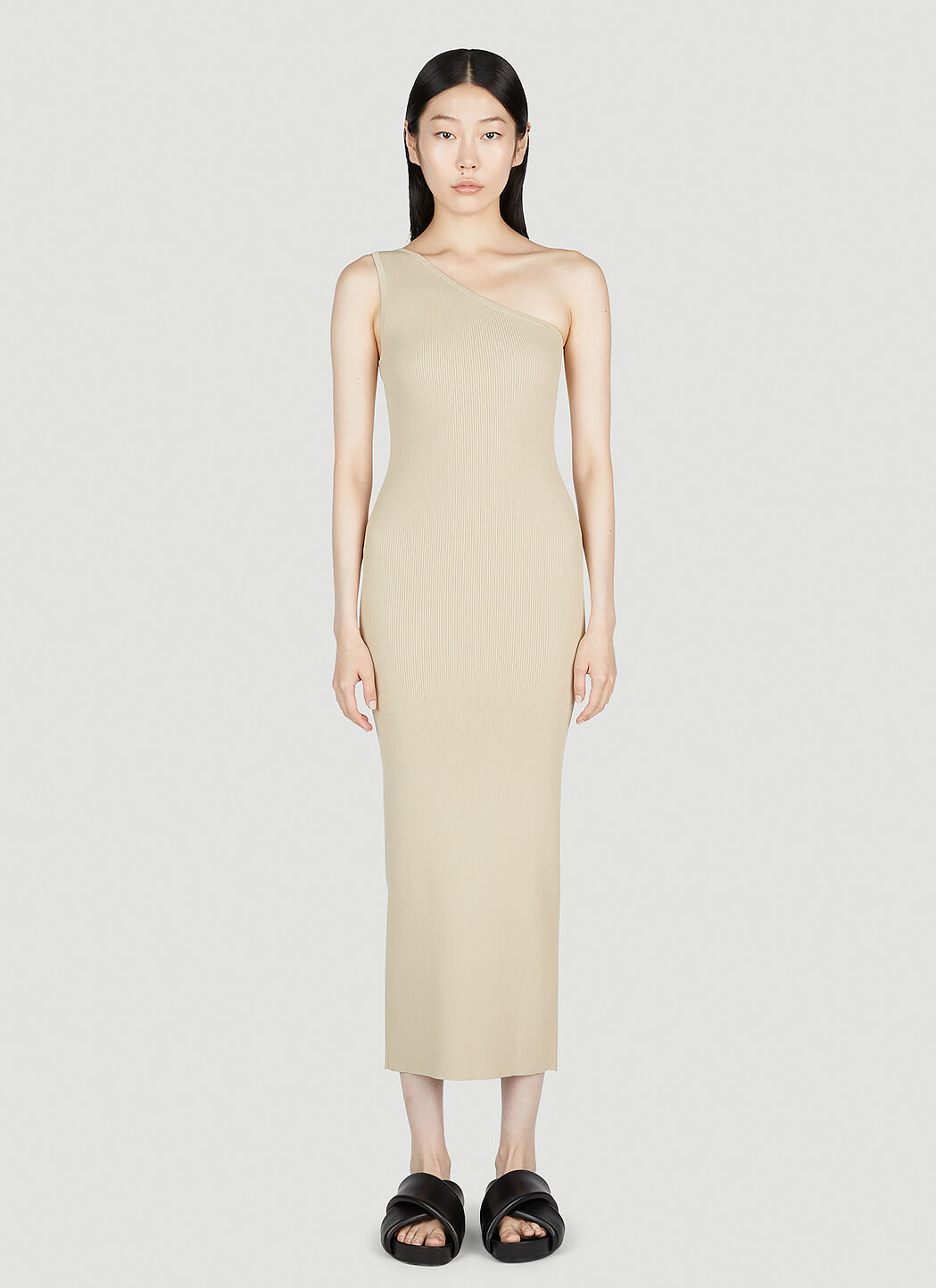 Beige one hotsell shoulder dress