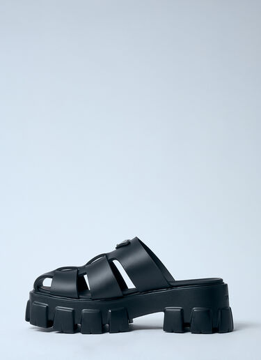 Prada Logo Plaque Rubber Sandals Black pra0260008