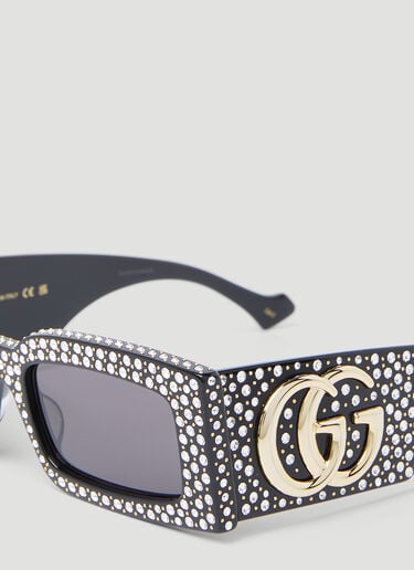 Gucci クリスタル装飾が施された長方形のサングラス。 ブラック gus0254010