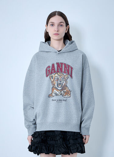 GANNI Isoli Beaded Baby Tiger Print Sweatshirt Grey gan0263004