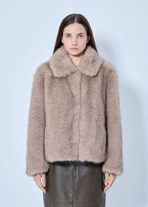 Max Mara Shawl Collar Faux Fur Jacket Beige max0265219