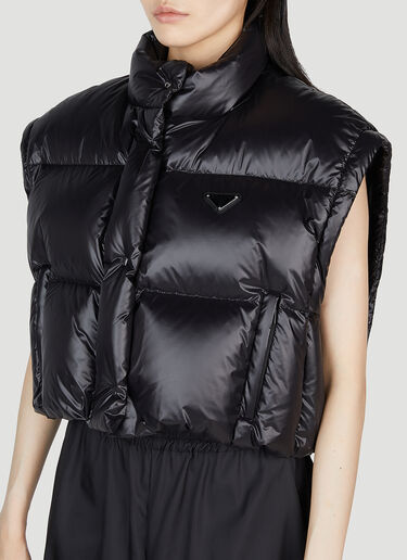 Prada Re-Nylon Convertible Cropped Down Jacket Black pra0254016