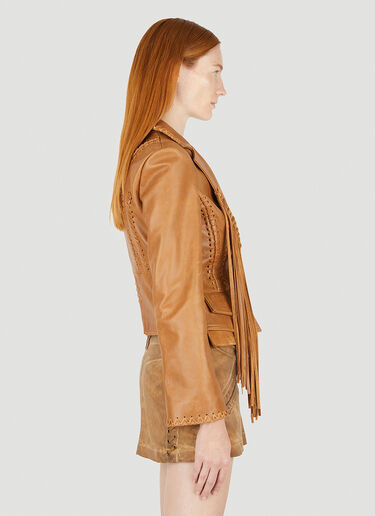 Guess USA Fringed Leather Jacket Brown gue0250012