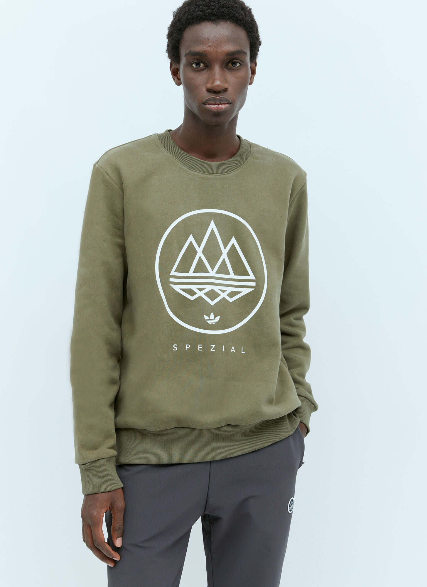 Shop Adidas Originals By Spezial Mod Trefoil Crewneck Sweatshirt In Khaki