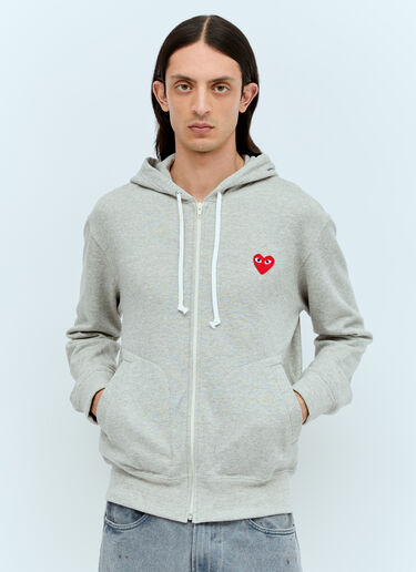 Comme Des Garçons PLAY Logo Patch Zip Hooded Sweatshirt Grey cpl0356012