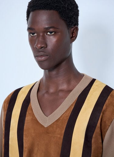 LN-CC® - Miu Miu: V-neck Sweater with Contrast Stripes - Camel Miu Miu V-neck Sweater with Contrast Stripes Camel miu0165008