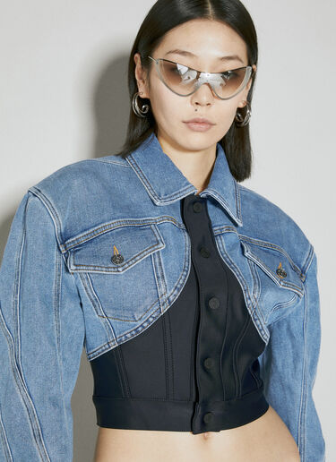 Mugler Cropped Denim Jacket Blue mug0254017