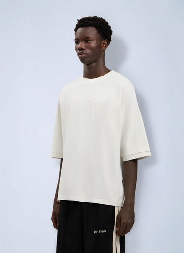 LN-CC® - Palm Angels: Curved Logo Loose Double T-Shirt - White Palm Angels Curved Logo Loose Double T-Shirt White pma0164116