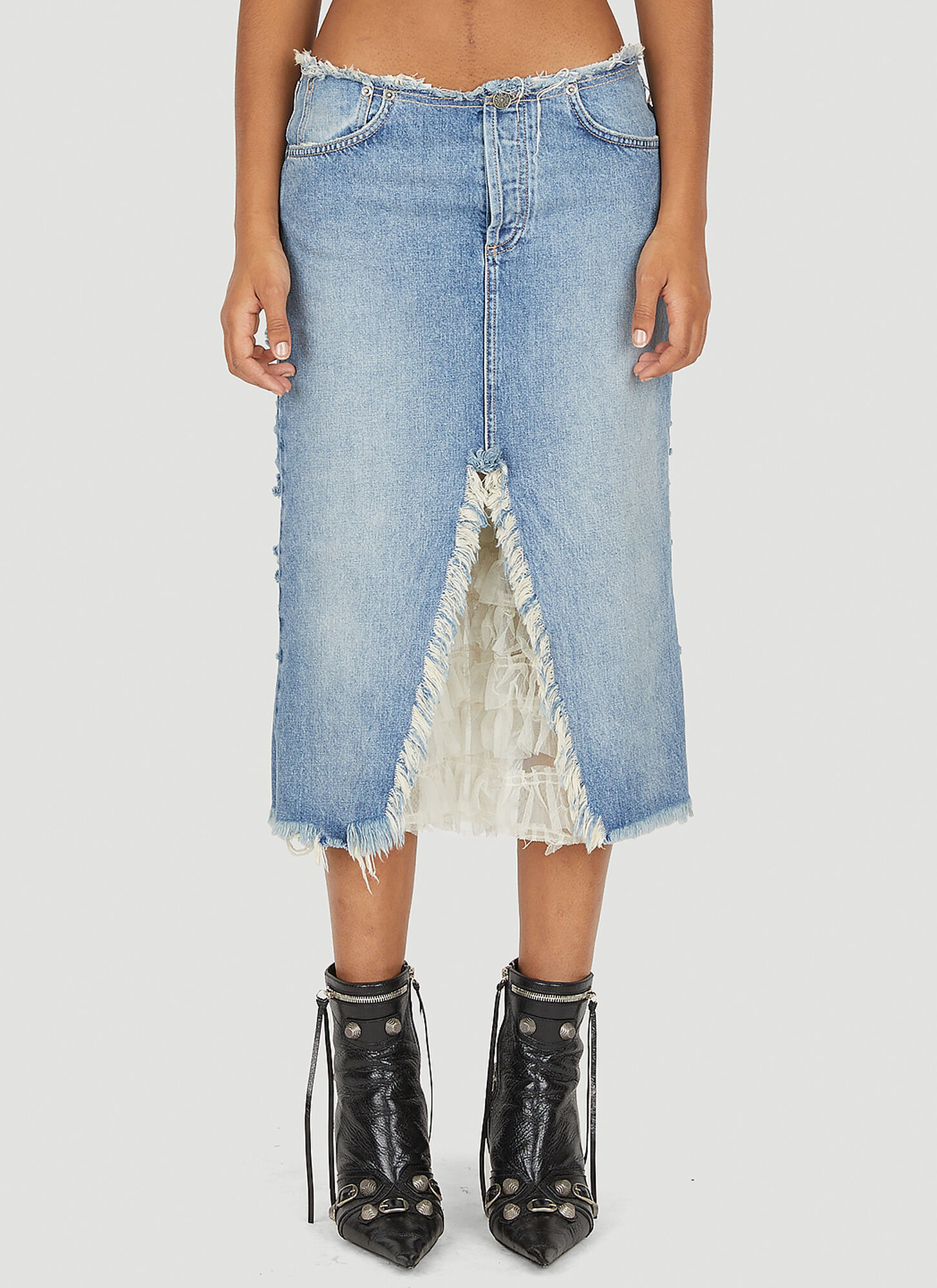 Guess Usa Distressed Denim Skirt In Blue
