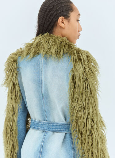 Dries Van Noten Faux Fur And Denim Coat Green dvn0258001