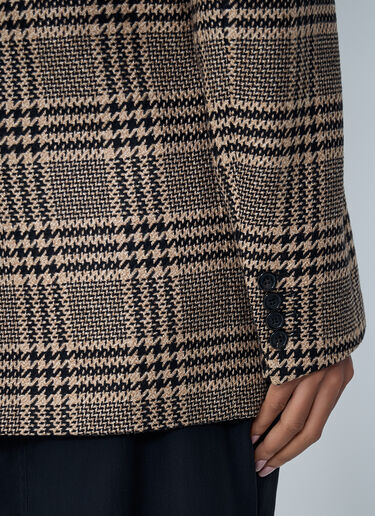 Saint Laurent Double-Breasted Plaid Blazer Beige sla0261014