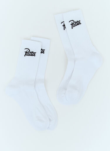 Patta 文字徽标运动袜两件装  白色 pat0156014