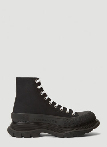 Alexander McQueen: Black Tread Lace-Up Tall Boots