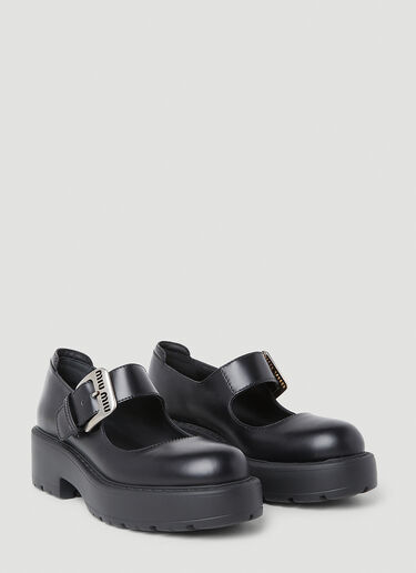 Miu Miu Logo Buckle Mary Jane Platforms Black miu0250050